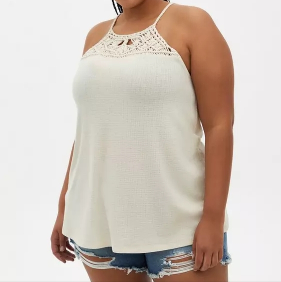 Torrid Knit Macrame High Neck Tank in Cream - Picture 3 of 3